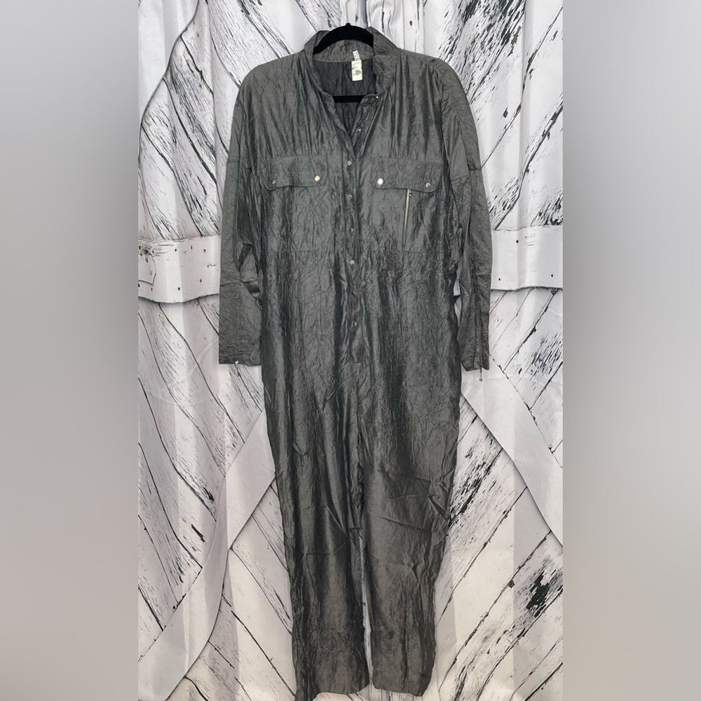Vintage Crinkle Acetate Jumpsuit Gray Made in West Germany Size 6